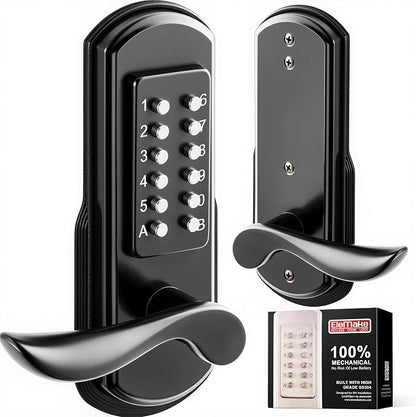 Mechanical Door Lock with Handle, Left Handed Keyless Entry Door Lock with by Elemake