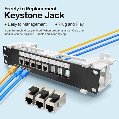 8 Port Patch Panel Keystone Coupler CAT6A Shielded Wall Mount 10 Inch - Image 6
