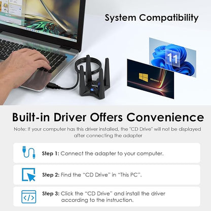 USB WiFi Adapter for Desktop PC, WAVLINK AX1800 WiFi 6 Adapter, Dual Band - Image 5