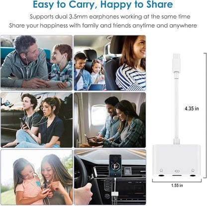 USB-C to Dual 3.5mm Headphone Jack Adapter USB C to 3.5mm Audio Adapter 3 in 1 - Image 5