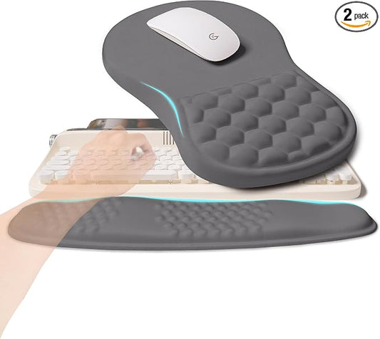 2-in-1 Ergonomic Set, Wave Rise Keyboard Wrist Rest and Massage Bulge Slope by KUOSGM