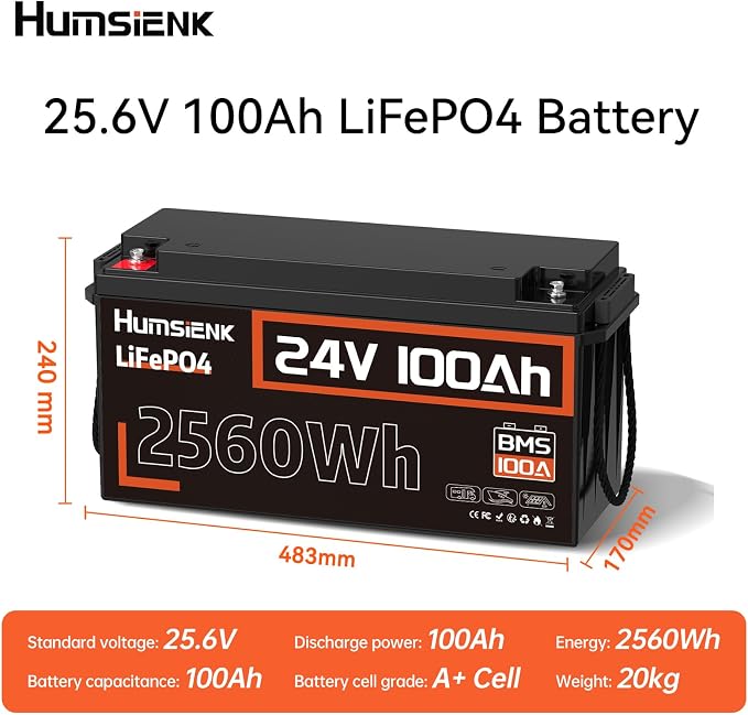 2 Pack 24V 100Ah LiFePO4 Lithium Battery, Built-in 100A BMS - Image 4