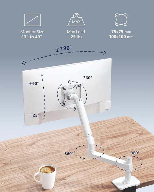 Single Monitor Arm Desk Mount, Holds Screens up to 40 Inches and 25 lbs - Image 2