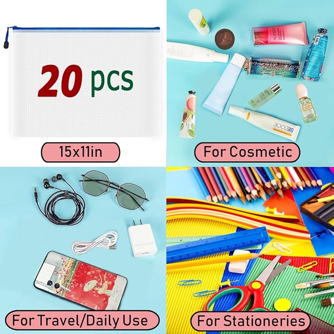 AUSTARK 20 Pcs Zipper File Bags, Plastic Mesh Pouch, Board Game Storage Bag - Image 7
