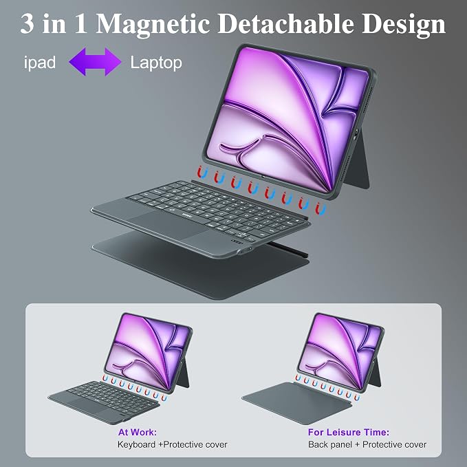 WIWU Keyboard Case for iPad Air 13 Inch 3 in 1 Magnetic Detachable Keyboard - Image 4