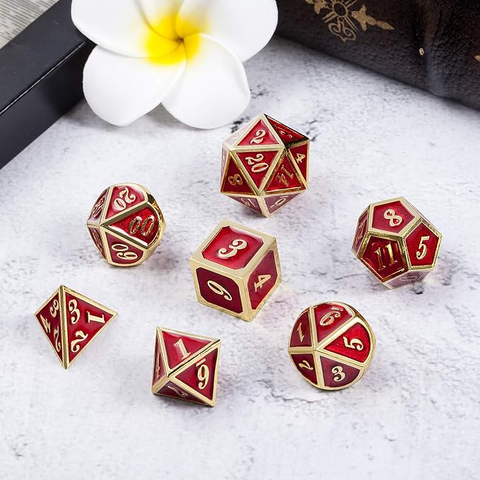 Ruby Red DND Metal Dice, DnDnD 7PCS Metallic D&D Dice Set - Image 3