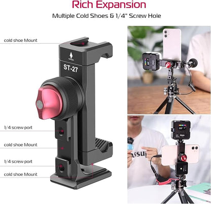 Metal Phone Tripod Mount 3 Cold Shoes & Arca Port, 360° Smartphone Tripod - Image 3