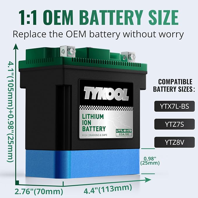 YTX7L-BS-STD 2X Cranking Amps, Lithium Iron Phosphate Motorcycle Battery - Image 2