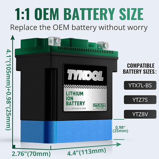 YTX7L-BS-STD 2X Cranking Amps, Lithium Iron Phosphate Motorcycle Battery - Image 2
