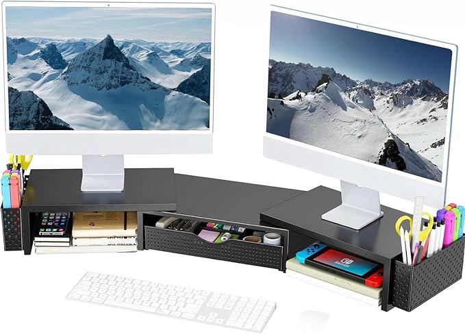 Spacrea Metal Desk Organizers and Accessories, Dual Monitor Stand Riser by Spacrea