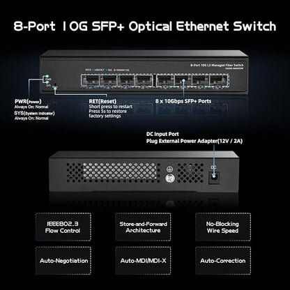 Binardat 8 Port 10 Gigabit SFP+ Managed Switch, Supports 1G/10G SFP+ Module - Image 4