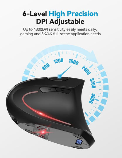 TECKNET Ergonomic Mouse, Rechargeable 2.4G+Bluetooth Vertical Mice 6 DPI - Image 3