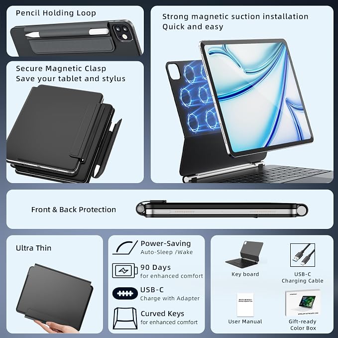 for iPad Air 13 inch Case with Keyboard, iPad Pro 12.9 Magic Keyboard, Springy - Image 3