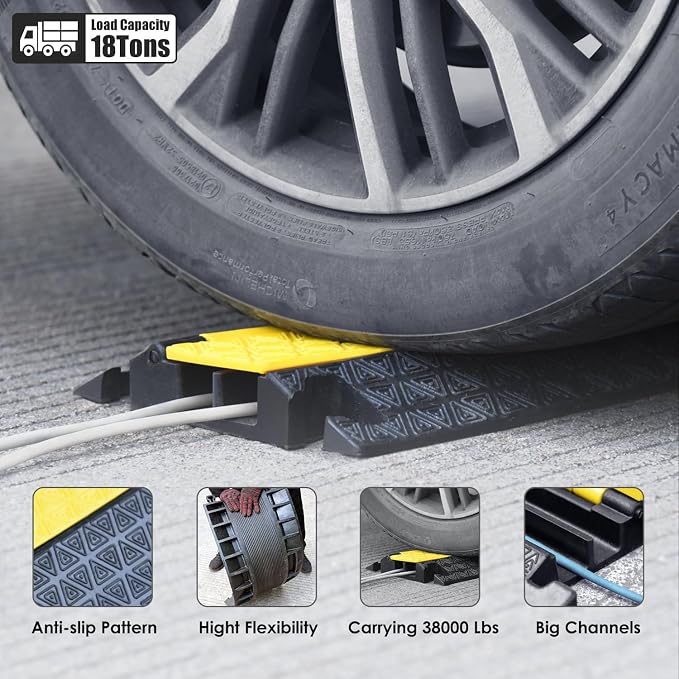 Heavy-Duty Rubber Cable Protector Ramp, Floor Cable Wire Cord Cover Speed Bumps - Image 4