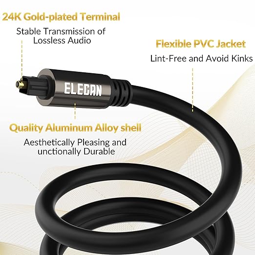 Elecan Optical Audio Cable 50 Ft Digital Audio Toslink Cable Cord-Fiber - Image 3