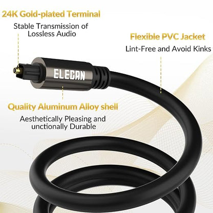 Elecan Optical Audio Cable 35 Ft Digital Audio Toslink Cable Cord-Fiber - Image 3