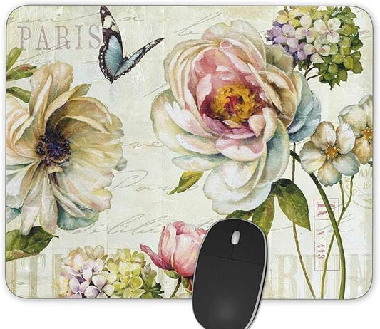 Gaming Mouse Pad，Vintage Watercolor Flowers Rectangle Mouse Pad Size by Qien+BaiSei