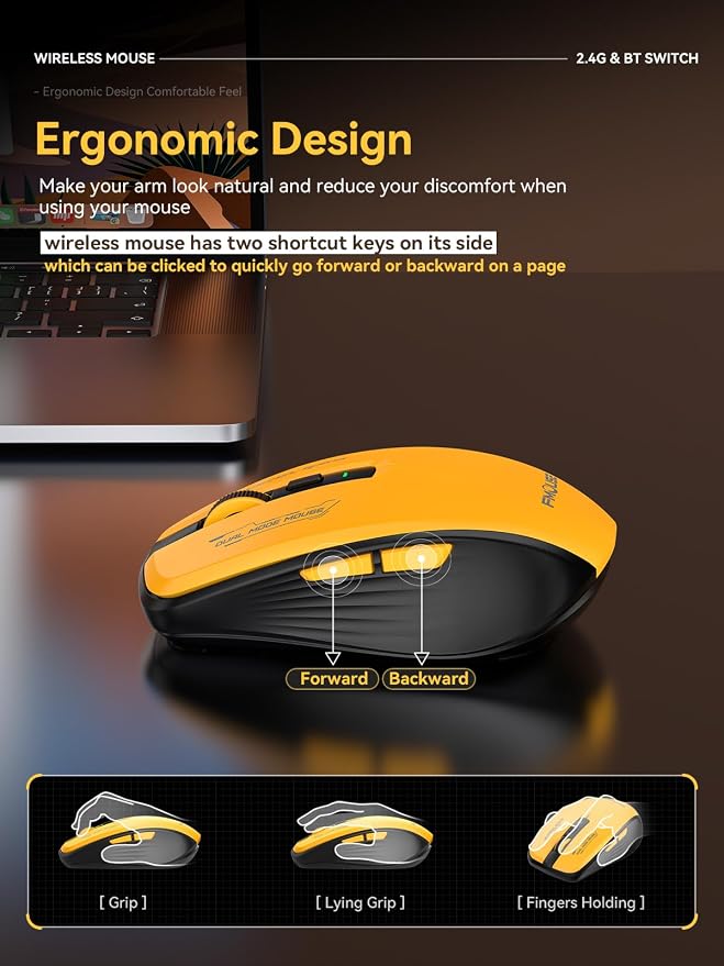 Wireless Mouse with Forward/Backward Side Keys, Silent Click, Ergonomic - Image 4
