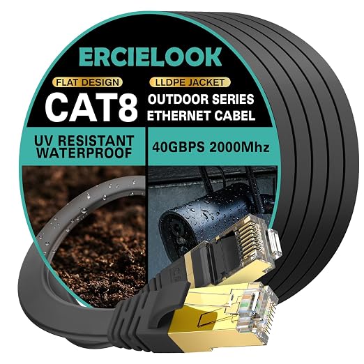 Ercielook Ethernet Cable 75 ft High Speed, CAT8 Shielded Flat Internet Cable by Ercielook
