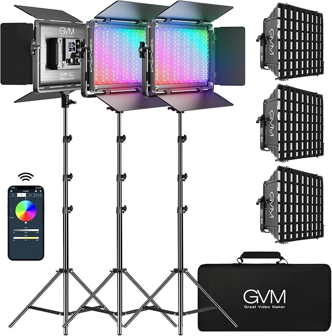 GVM 65W RGB Video Light with Softbox, 1300D LED Video Lighting Kit, by GVMGreatVideoMaker