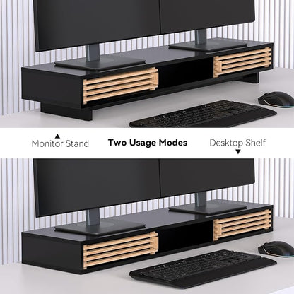 Dual Monitor Stand Riser with Sliding Door, Double Computer Laptop Stand Desk - Image 7