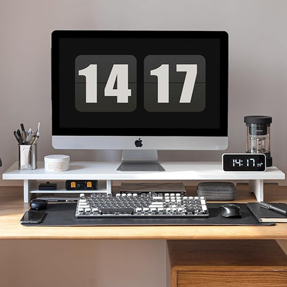 Bamboo Dual Monitor Stand Riser White, 2-Tier Desk Monitor Riser - Image 2