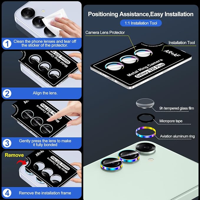 for Samsung Galaxy S25 Plus Camera Lens Protector, Individual Metal Ring - Image 6