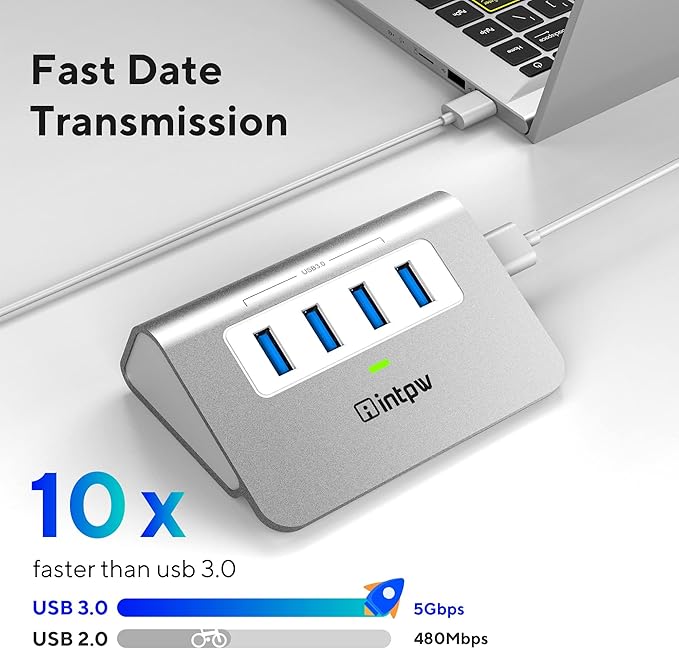 USB 3.0 Hub, Aluminum 4 Port USB Data Hub 3.0 Multi USB Port Expander Dongle - Image 3