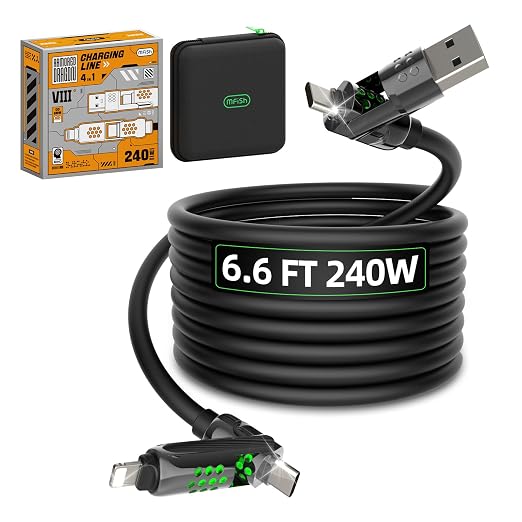 MFish 4-in-1 USB C Charging Cable, 6.6Ft Type C to Type C Cable, 240W Fast by mfishproductspage