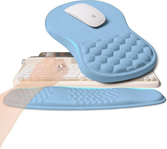 2-in-1 Ergonomic Set, Wave Rise Keyboard Wrist Rest and Massage Bulge Slope by KUOSGM
