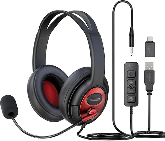 MAIRDI USB Headset with Microphone, Type-C/USB/3.5mm Jack 3-in-1 PC Headset by MAIRDI
