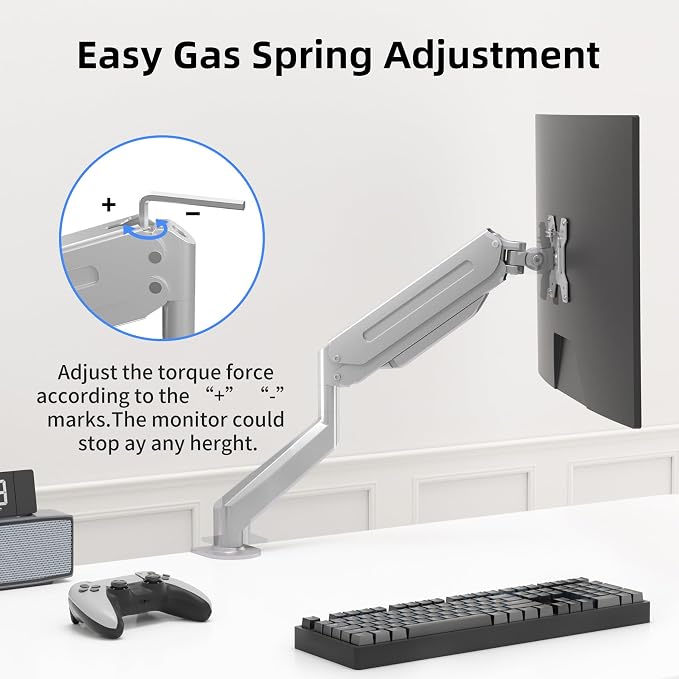 Suptek Single Monitor Mount Adjustable Gas Spring Monitor Arm Desk Mount Stand - Image 4