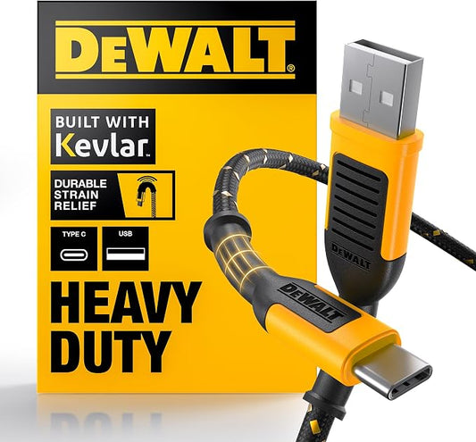 DEWALT Heavy Duty USB C Cable, Premium Braided Nylon USB A to Type C Charger by DEWALT