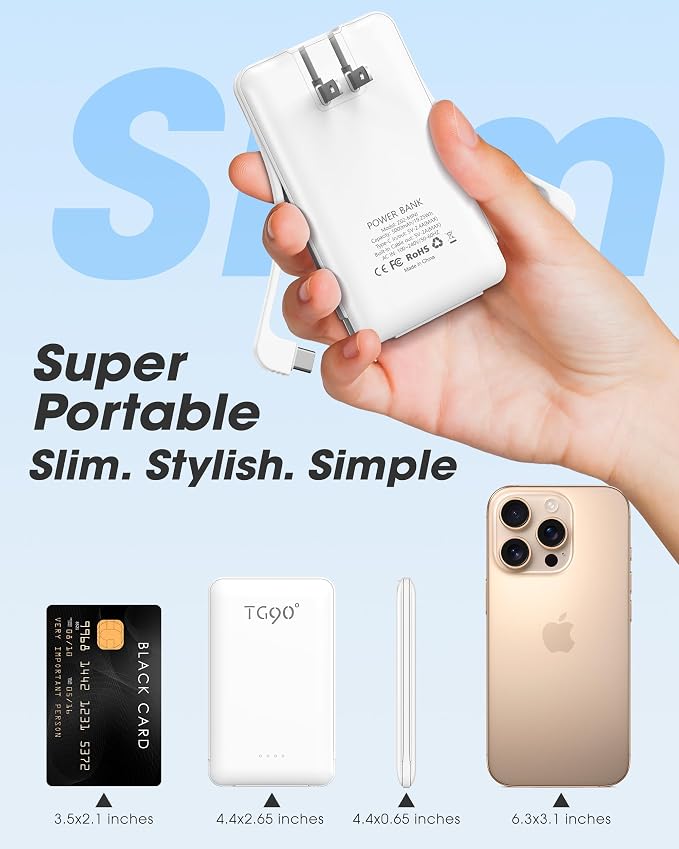 TG90° 2 Pack External Battery Pack 5000mAh Portable Charger, USB C Power Bank - Image 4