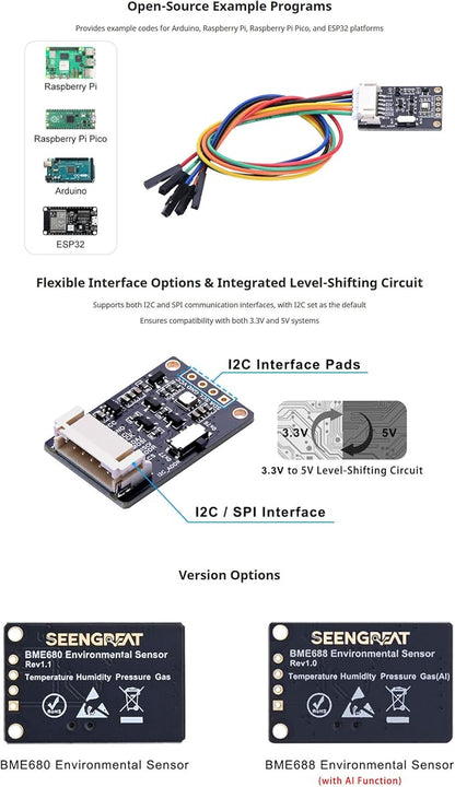 BME680 Environmental Sensor, Supports Temperature, Gas Detection, I2C & SPI - Image 4