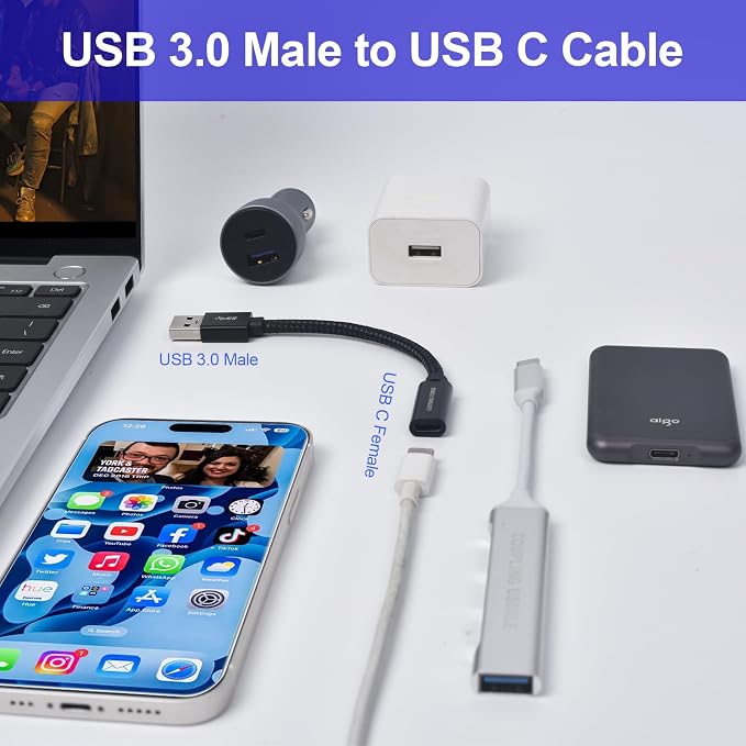 USB to USB C Adapter, Transfer up to 10Gbps, USB to Type C Charger Cable Adapter - Image 6