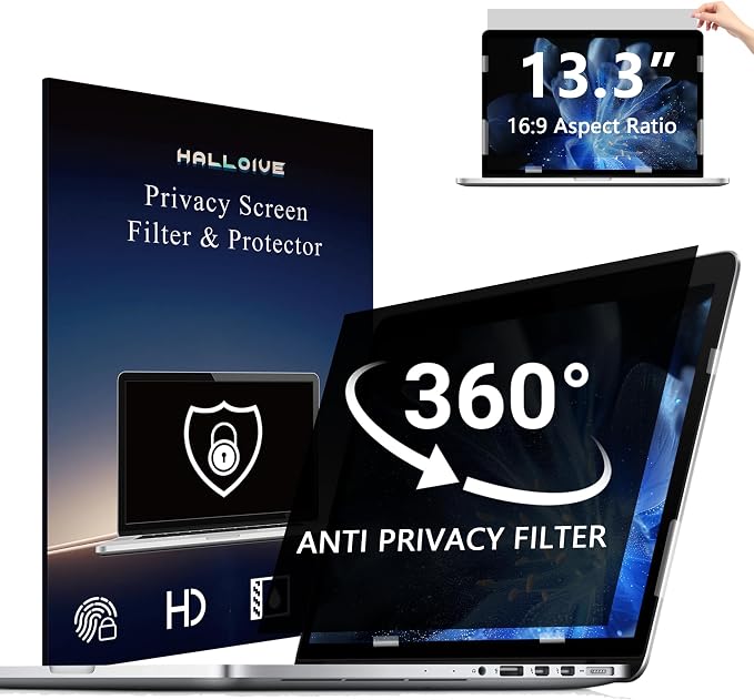 4-Way Laptop Privacy Screen Shield 13.3 Inch, Removable 16:9 Aspect 360° by Halloive