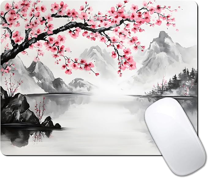 Watercolor Cherry Blossom Japanese Custom Mouse Pad by IMAYONDIA