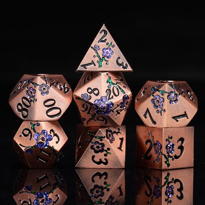 Metal DND Dice Set, Dungeons and Dragons Metallic Flower Dice - Image 2