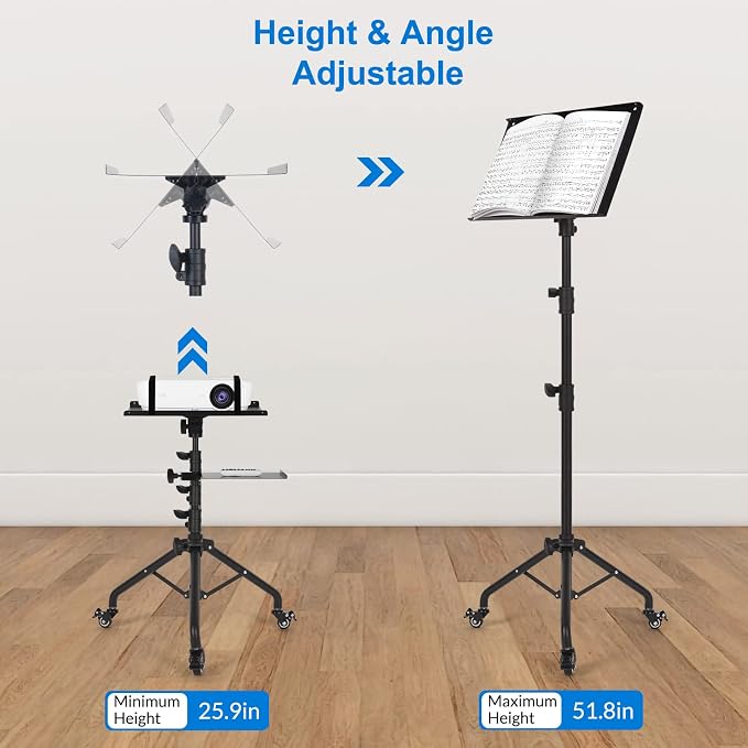 Laptop Tripod on Wheels with 2 Shelves, Portable Projector Floor Stand - Image 3