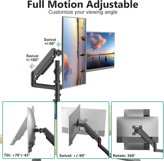 WALI Dual Monitor Mount, 13-32 Inch Adjustable Spring Dual Monitor Arm - Image 2