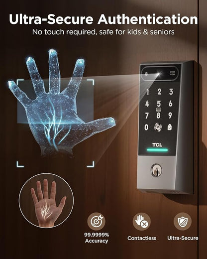 TCL Smart Lock D2 Pro, Palm Vein Keyless Entry Deadbolt, Wi-Fi Keypad Door Lock - Image 2