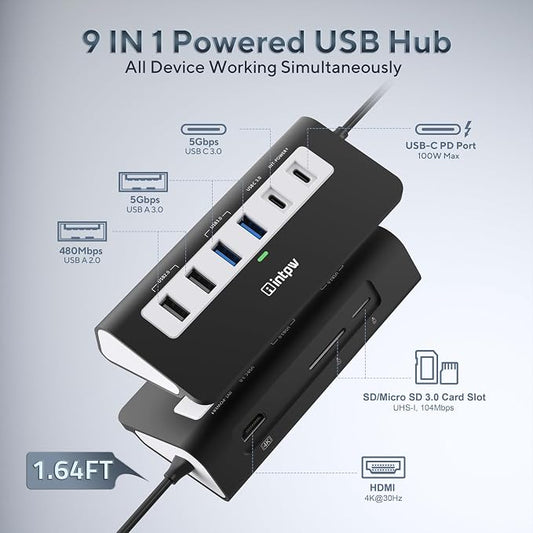 USB C Hub, INTPW 9-in-1 USB Multiport Adapter - Image 2