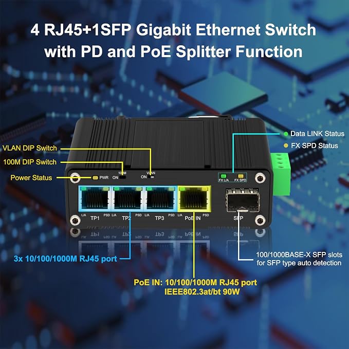 Mini Industrial 4 Port 10/100/1000Mbps Gigabit Ethernet Switch - Image 2