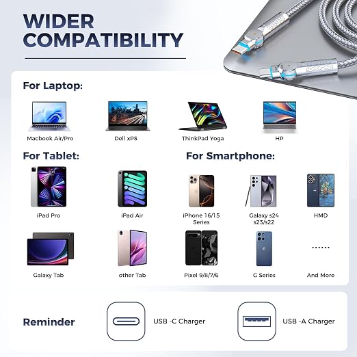 USB C to USB C Cable10ft, 240W 2-Pack Braided 180°Rotating Type C Charging - Image 8
