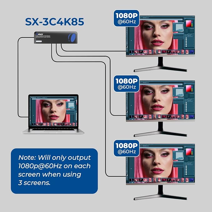 OREI USB-C Triple Monitor Docking Station Splitter – USB-C to 2× HDMI & 1× - Image 3