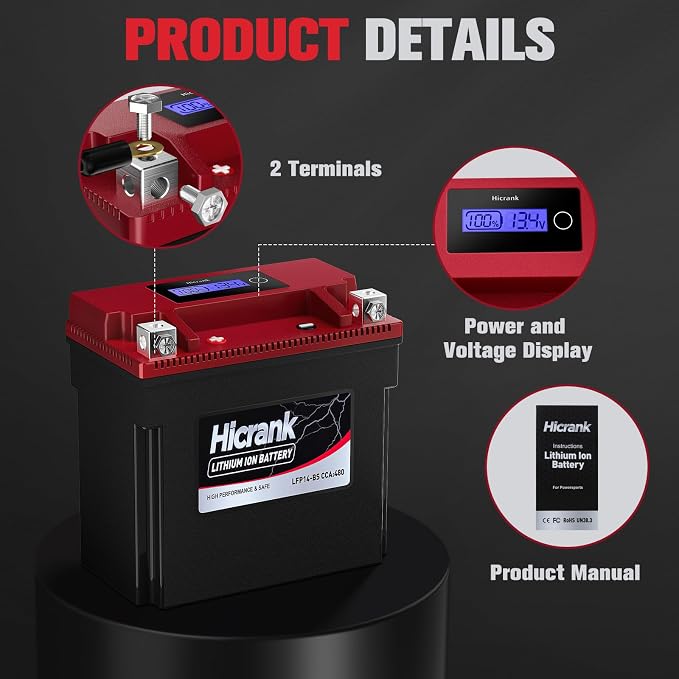YTX14-BS/YTX14H/GYZ16H Lithium 12.8V 8Ah 480CCA LiFePO4 Motorcycle Battery - Image 3