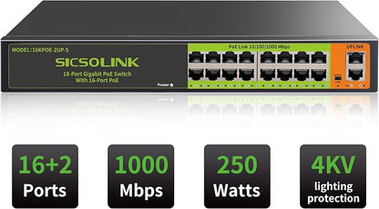 18 Ports PoE Switch, 16 Gigabit PoE+Switch - Image 2