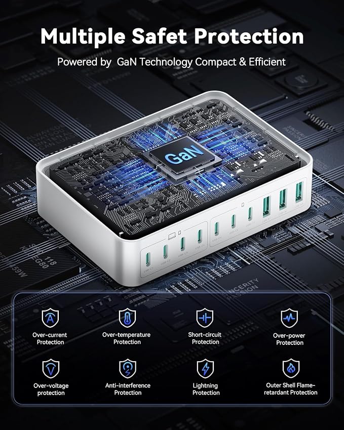 480W USB C Charger Block, Rocoren 10-Ports USB C Charging Station - Image 5