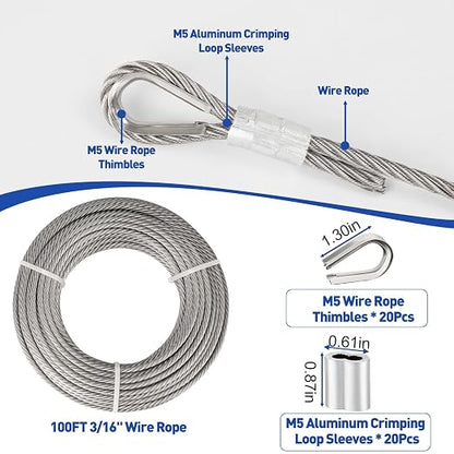 TooTaci 3/16" Stainless Steel Cable, 100ft Wire Rope - Image 2